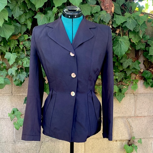 Vintage Jackets & Blazers - Vintage 50s Jacket S XS Navy Blue MCM 1950s Blazer Coat Weathervane Handmacher